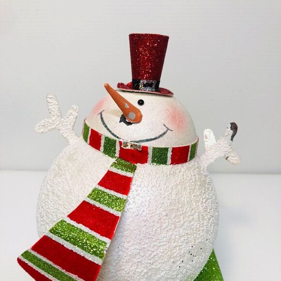 Vintage Christmas Shimmery Snowman Weighted Stocking Holder Mantel Decor - Picture 6 of 11